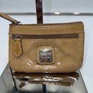 Dooney & Bourke Beige Patent Leather Coin Purse Wallet Card Holder